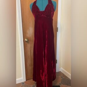 Vintage Halter Top Red Velvet Maxi Dress